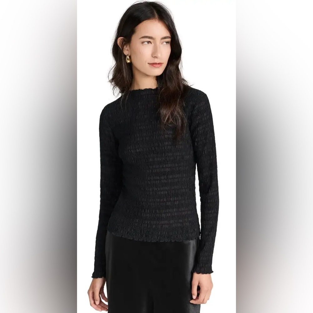 Vince Black Smocked Long Sleeve Top Size L